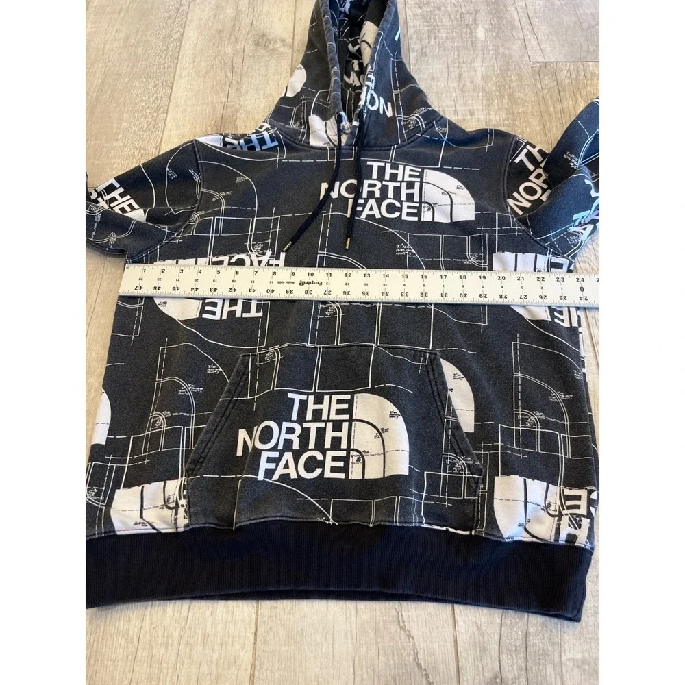 The North Face Mens Blueprint Logo All Over Print‎ Hoodie Black White Large